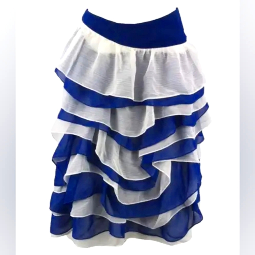 Anthropologie Blue and White Layered Ruffle Skirt